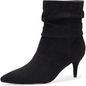 Women Slouch Ankle Boot with Fashion Mid Stiletto Heels Pointed Toe Bootie Black